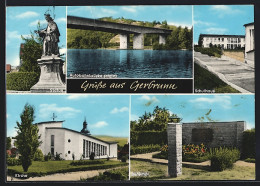 AK Gerbrunn, Statue, Denkmal, Autobahnbrücke, Schulhaus  - Sonstige & Ohne Zuordnung