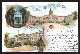 Lithographie Berlin-Charlottenburg, Köngiliches Schloss, Polytechnische Hochschule, Mausoleum I.  - Charlottenburg