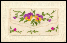 * CP BRODEE AVEC CARTE A L'INTERIEUR * FLEURS * PENSEES - Embroidered