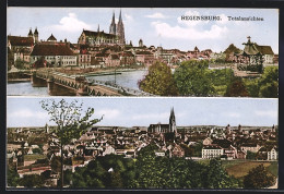 AK Regensburg, Totalansichten Mit Fluss, Pavillon Und Dom  - Regensburg