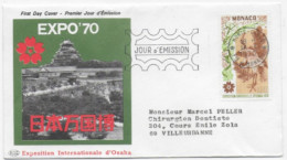 Enveloppe Premier Jour -Exposition International D'Osaka 16-03-1970  Monte-Carlo Timbre Monaco (circulé) - Usati