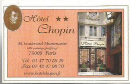 Carte De Visite HOTEL CHOPIN PARIS De La BRETONNERIE  PARIS 75004  75009 - Tarjetas De Visita