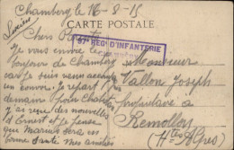 1915  Encadré  "  97° REGIMENT D' INFANTERIE à CHAMBERY "  Envoyée à REMOLLON 05 - Lettres & Documents