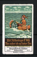 Reklamemarke Das Fischerlager FAG, Kugelfabrik Fischer Schweinfurt, Mann Im Ruderboot  - Cinderellas