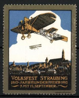 Reklamemarke Straubing, Volksfest & Jahrhundertfeier 1812-1912, Flugzeuge über Der Stadt  - Cinderellas