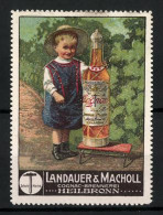 Reklamemarke Cognac-Brennerei Landauer & Macholl, Heilbronn, Kind Mit Cognacflasche  - Erinnofilie