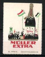 Reklamemarke Müller Extra-Sekt, Wettbewerb Für Müller Extra!, Flasche Sekt Und Kamera  - Erinnofilie