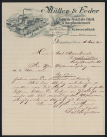 Briefkopf Grosssachsen In Baden 1900, Müller & Feder, Getreide Presshefe-Fabrik, Blick Auf Die Fabrikanlage  - Other & Unclassified