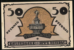 Notgeld Teterow 1921, 50 Pfennig, Brunnen, Wappen  - Lokale Ausgaben