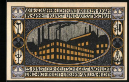 Notgeld Neheim /Ruhr, 1 Mark, Wappen, Industriepanorama, BeleuchtetesFabrikgebäude  - [11] Local Banknote Issues