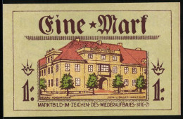 Notgeld Neidenburg /Ostpreussen 1921, 1 Mark, Füllhörner, Marktbild Im Zeichen Des Wiederaufbaus (Konsumverein)  - Lokale Ausgaben