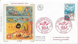 FRANCE - FDC - CROIX ROUGE 1974 - L'été - PAU - Sur Soie - 1970-1979