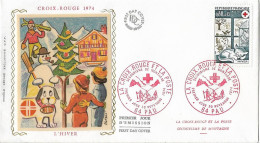 FRANCE - FDC - CROIX ROUGE 1974 - L'hiver - PAU - Sur Soie - 1970-1979