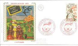 FRANCE - FDC - CROIX ROUGE 1975 - L'automne - LE CREUSOT - Sur Soie - 1970-1979