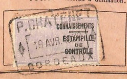 Connaissement De Bordeaux Pour Casablanca 1938 Avec Estampille De Contrôle Lilas Clair - Covers & Documents