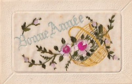 BONNE ANNEE   PANIER FLEURI BRODE - Embroidered