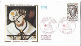 FRANCE - FDC - CROIX ROUGE 1979 - Fragment De Vitrail - ROUEN - Sur Soie - 1970-1979