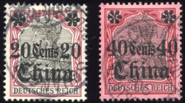 DP CHINA 32/3 O, 1905, 20 C. Auf 40 Pf. Und 40 C. Auf 80 Pf., Ohne Wz., 2 Prachtwerte, Mi. 26.- - Deutsche Post In China