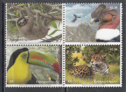 2022 United Nations New York Endangered Species Birds Cats Complete Block Of 4 MNH @ BELOW FACE VALUE - Unused Stamps