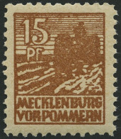 MECKLENBURG-VORPOMMERN 37za **, 1946, 15 Pf. Gelbbraun, Dünnes Papier, Pracht, Gepr. Thom, Mi. 35.- - Autres & Non Classés