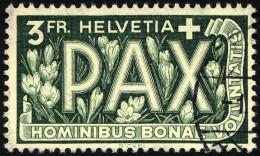 SCHWEIZ BUNDESPOST 457 O, 1945, 3 Fr. PAX, Pracht, Gepr. Marchand, Mi. 110.- - Used Stamps