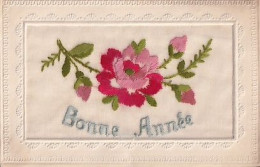 BONNE ANNEE  ROSES   CARTE BRODEE - Embroidered