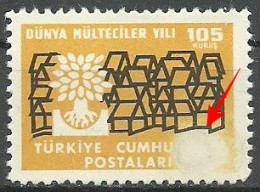 Turkey; 1960 World Refugee Year 105 K. ERROR "Print Stain" - Unused Stamps