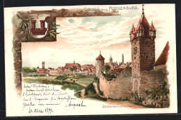 Lithographie Rothenburg / Tauber, Stöberleinsthurm Mit Blick Auf Die Stadt, Wappen  - Rothenburg O. D. Tauber