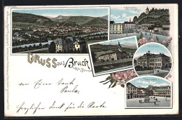 Lithographie Bruck A. Mur, Pius-Institut, Schlossberg, Schulhaus  - Altri & Non Classificati