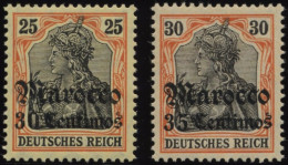 DP IN MAROKKO 38/9 *, 1908/11, 30 C. Auf 25 Pf. Und 35 C. Auf 30 Pf., Mit Wz., Falzreste, 2 Prachtwerte, Mi. 44.- - Maroc (bureaux)