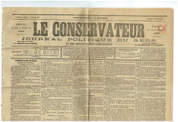32 GERS Journal Le Conservateur Du 25/02/1875 2 C Cérès N° 51 Obl Typo Journal Complet TTB - Zeitungsmarken (Streifbänder)