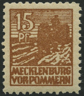MECKLENBURG-VORPOMMERN 37za **, 1946, 15 Pf. Gelbbraun, Dünnes Papier, Pracht, Gepr. Thom, Mi. 35.- - Sonstige & Ohne Zuordnung