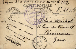 1915  C P  Cachet  "  COMMISSION MILITAIRE GARE DE DIJON - VILLE "  Envoyée à BEAUCAIRE - Cartas & Documentos