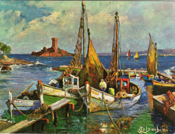 Marine Provençale , Peinture De Colombini , 1 écrite De Sanary ( 2 Cartes De 20x15 Avec Barques De Pêche - Malerei & Gemälde