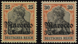 DP IN MAROKKO 38/9 *, 1908/11, 30 C. Auf 25 Pf. Und 35 C. Auf 30 Pf., Mit Wz., Falzreste, 2 Prachtwerte, Mi. 44.- - Deutsche Post In Marokko