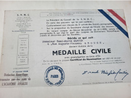 ROUEN MEDAILLE CIVILE ATTRIBUEE A RENE MARIE MARTIN CONSERVATEUR DU MUSEE FLAUBERT /1947 - Diploma's En Schoolrapporten