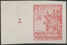 MECKLENBURG-VORPOMMERN 36xaU **, 1946, 12 Pf. Dkl`graurot, Kreidepapier, Ungezähnt, Pracht, Mi. 60.- - Other & Unclassified