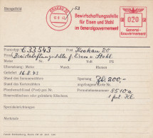 GG: Freistempel: Archivkarte Bewirtschaftungsstelle, Unikat Erstdatum - Occupazione 1938 – 45