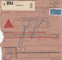 BiZone Paketkarte 1949: Augsburg Nach Obermenzing, Nachgebühr, Nachnahme - Briefe U. Dokumente