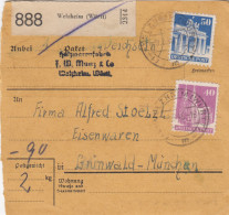 BiZone Paketkarte 1948: Welzheim Nach Grünwald-München - Cartas & Documentos