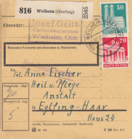 BiZone Paketkarte 1948: Weilheim (Oberbay) Nach Eglfing-Haar, Heilanstalt - Covers & Documents