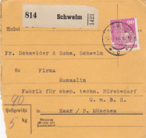 BiZone Paketkarte 1948: Schwelm Nach Haar B. München - Covers & Documents