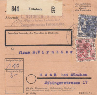 BiZone Paketkarte 1948: Feilnbach, Nordmann KG - Lederwaren -, Nach Haar - Briefe U. Dokumente