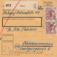 BiZone Paketkarte 1948: Rehau Nach Oberammergau - Briefe U. Dokumente