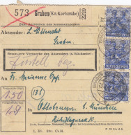 BiZone Paketkarte 1948: Graben Kr. Karlsruhe Nach Ottobrunn - Briefe U. Dokumente