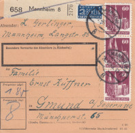 BiZone Paketkarte 1948: Mannheim Nach Gmund Am Tegernsee, Notopfer - Lettres & Documents