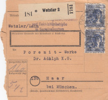 BiZone Paketkarte 1948: Wetzlar Lahn Nach Haar - Covers & Documents