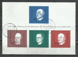 A58- HOJA BLOQUE 3 ALEMANIA 1968 USADO BONITA ADENAUER. - 1959-1980