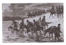 COSAQUES TRAVERSANT UNE RIVIÈRE - Illustration De L. C. De Liniers - Carte écrite En 1915 - Galerie Patriotique - Weltkrieg 1914-18