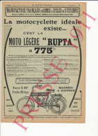 Publicité 1911 Moto Légère Rupta Motocyclette Ancienne Vintage 216CH22 - Reclame